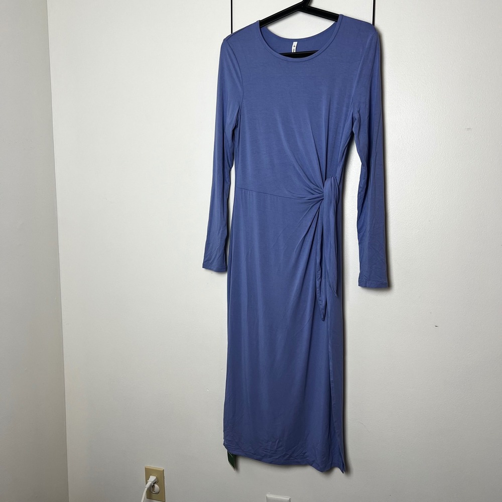 NWT Halara Midi Dress Periwinkle Blue Side Knot Twist Slit Athleisure M